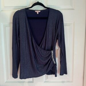 Juicy Couture Embellished Wrap Top Women XL‎ Black Iris Metallic Rhinestone NEW